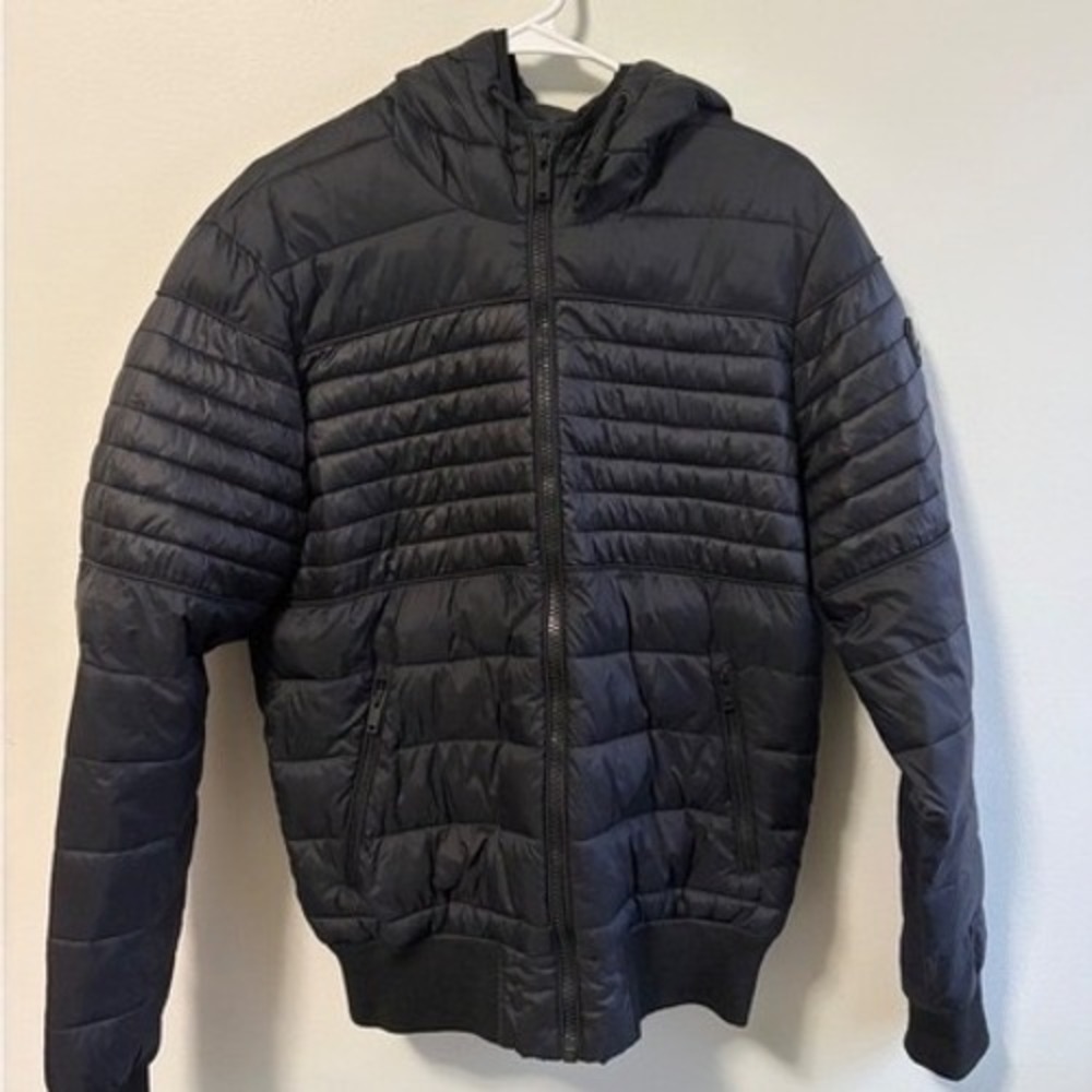 Moose Knuckles Mens Black Quilted Hooded Puffer Jacket Bomber Size Medium - Picture 2 of 6